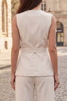 Load image into Gallery viewer, Ivory V-Neck 2 Piece Single Breasted Business Suits with Belt