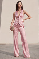 Load image into Gallery viewer, 2 Piece Pink V-Neck Single Breasted Business Suits