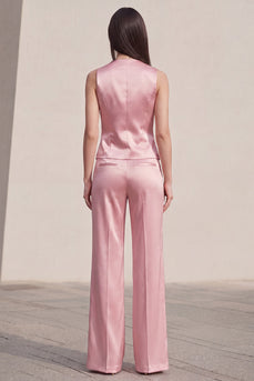 2 Piece Pink V-Neck Single Breasted Business Suits