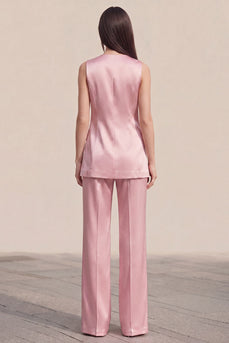 Pink 2 Piece Single Breasted V-Neck Business Suits