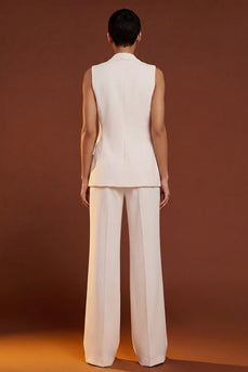 Ivory 2 Piece Shawl Lapel Single Breasted Wide Leg Business Suits