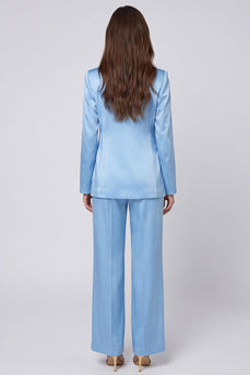 Light Blue Shawl Lapel 2 Piece Long Sleeves Single Breasted Business Suits