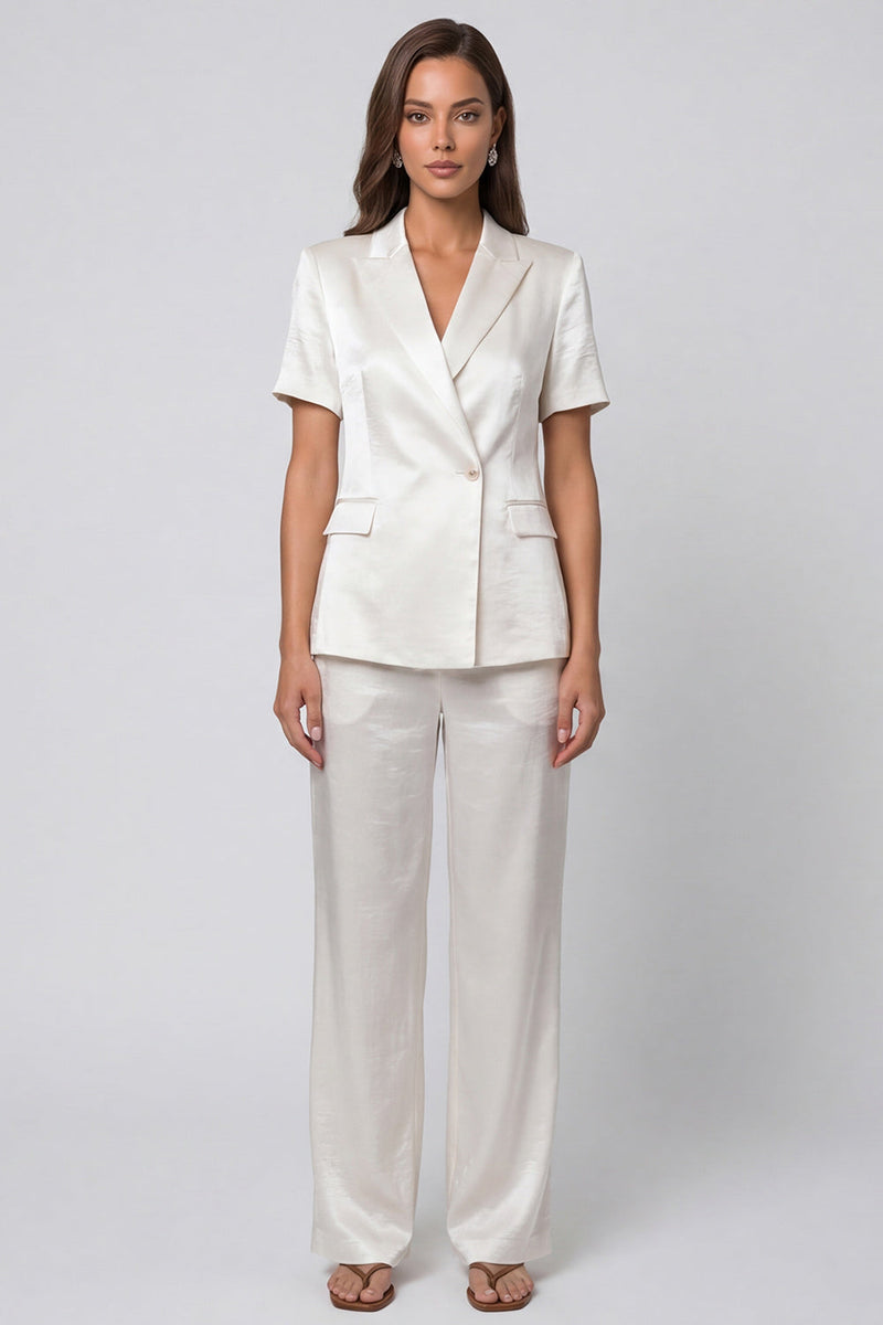 Load image into Gallery viewer, Ivory Peak Lapel Short Sleeves 2 Piece Single Breasted Business Suits