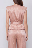 Load image into Gallery viewer, Dusty Rose V-Neck Ruched 2 Piece Wide Leg Business Suits