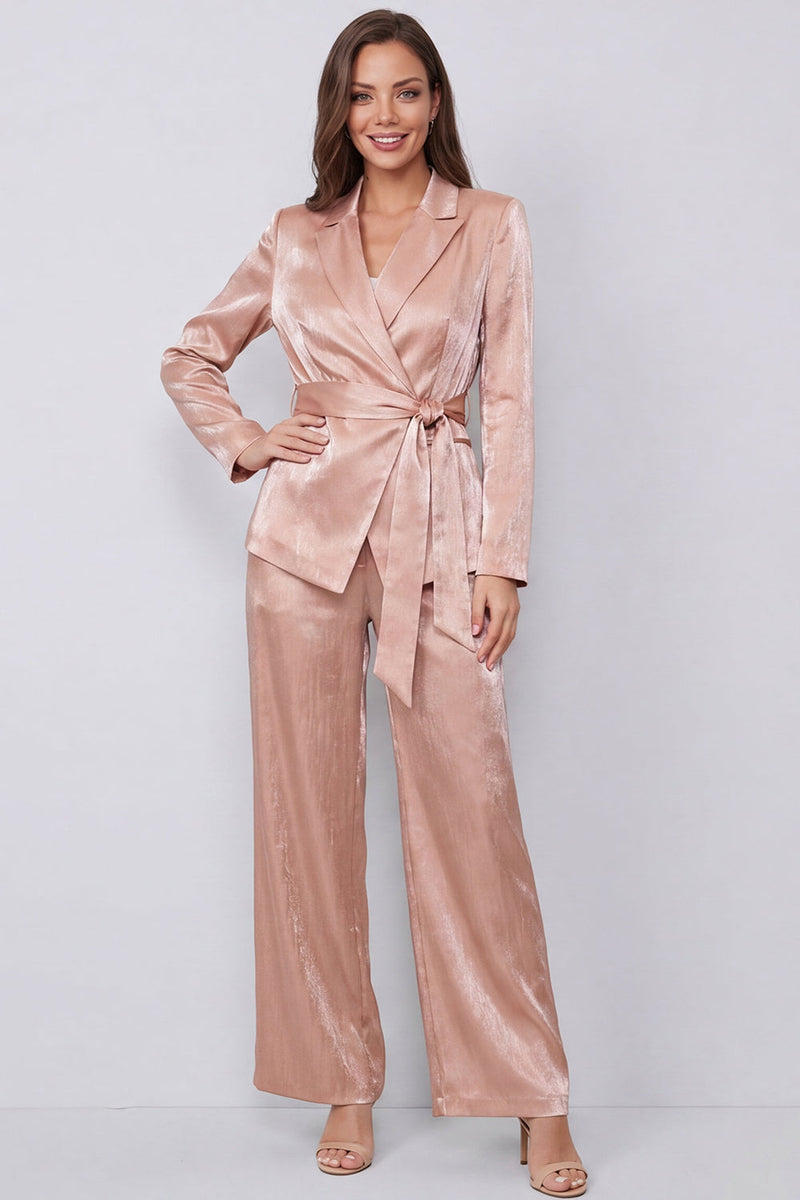 Load image into Gallery viewer, Dusty Rose Peak Lapel 2 Piece Long Sleeves Wide Leg Business Suits