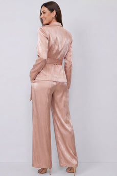 Dusty Rose Peak Lapel 2 Piece Long Sleeves Wide Leg Business Suits