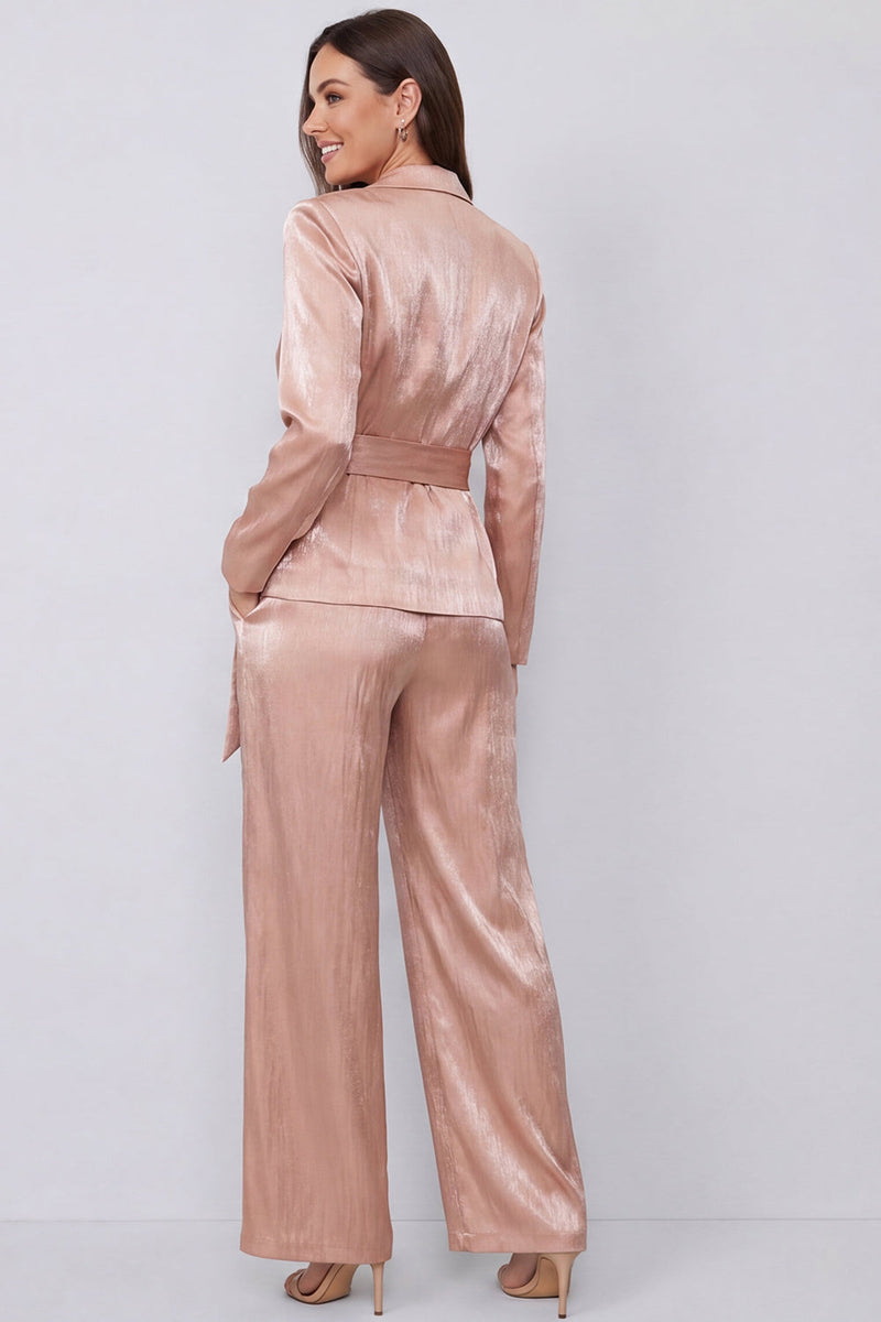Load image into Gallery viewer, Dusty Rose Peak Lapel 2 Piece Long Sleeves Wide Leg Business Suits