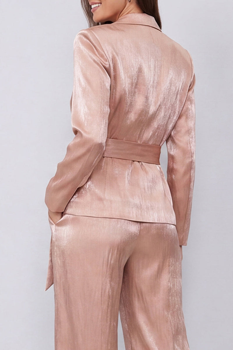 Load image into Gallery viewer, Dusty Rose Peak Lapel 2 Piece Long Sleeves Wide Leg Business Suits