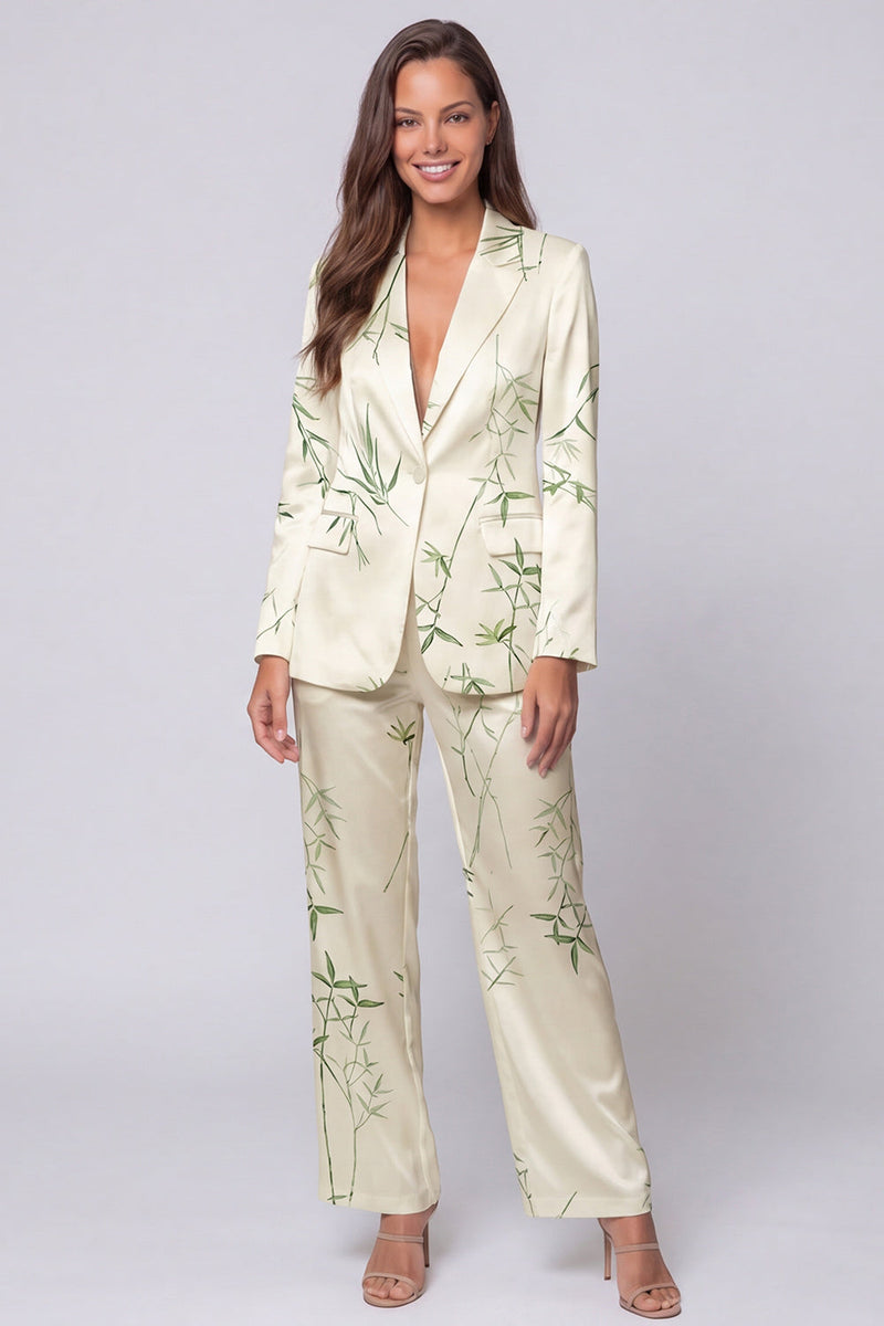 Load image into Gallery viewer, Light Green Notched Lapel Leaves Print 2 Piece Long Sleeves Single Breasted Business Suits