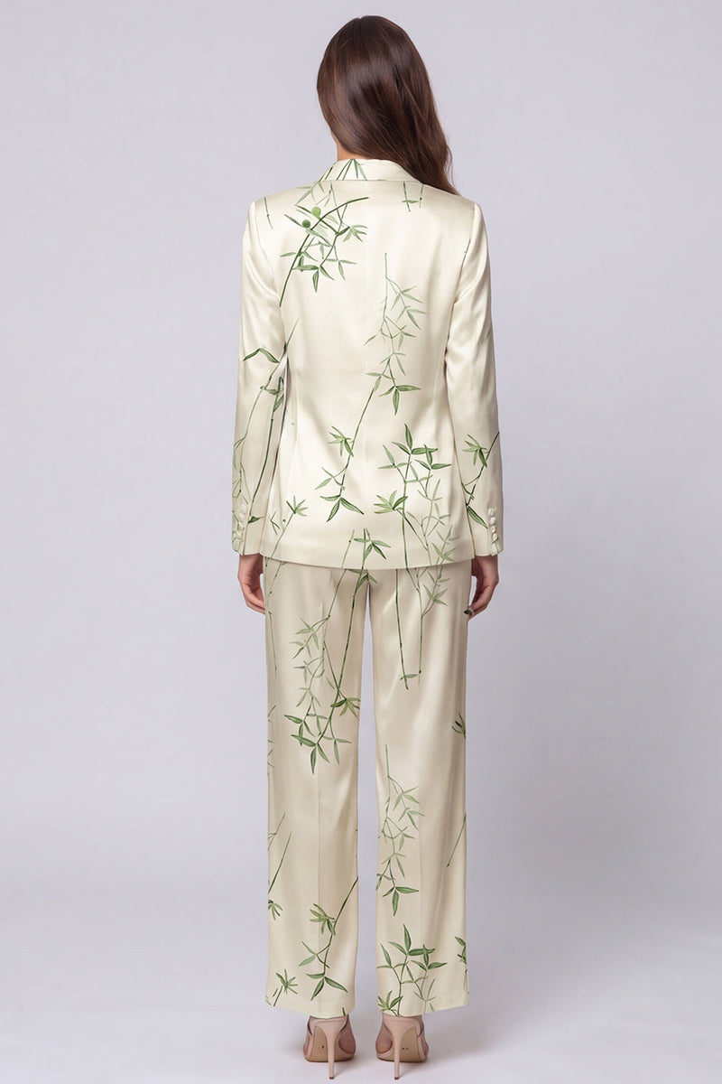 Load image into Gallery viewer, Light Green Notched Lapel Leaves Print 2 Piece Long Sleeves Single Breasted Business Suits