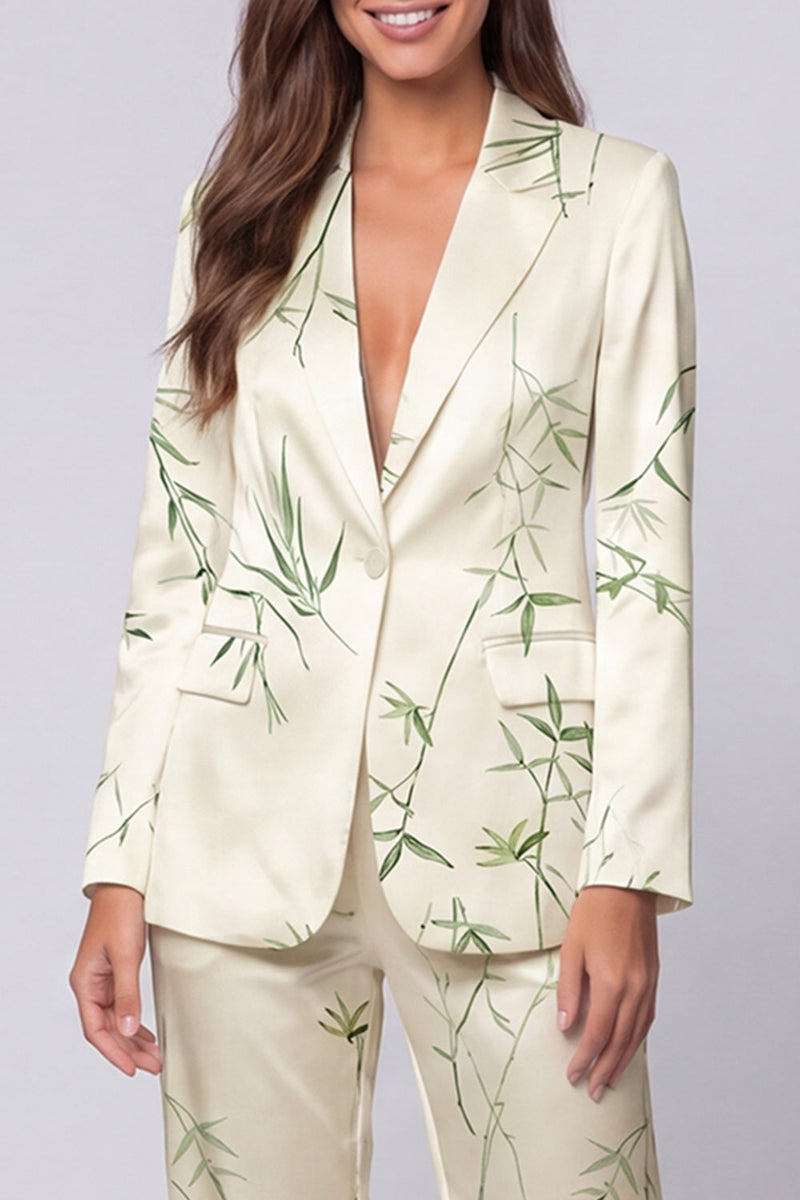 Load image into Gallery viewer, Light Green Notched Lapel Leaves Print 2 Piece Long Sleeves Single Breasted Business Suits