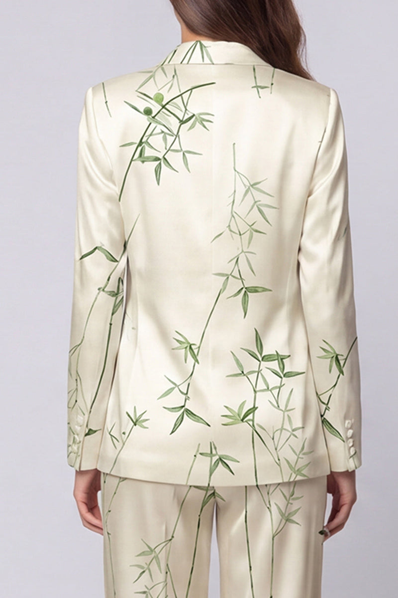 Load image into Gallery viewer, Light Green Notched Lapel Leaves Print 2 Piece Long Sleeves Single Breasted Business Suits