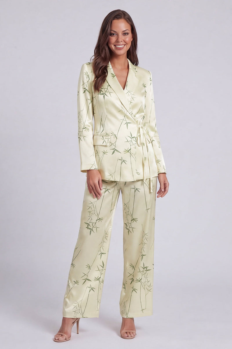 Load image into Gallery viewer, Light Green 2 Piece Notched Lapel Leaves Print Long Sleeves Business Suits