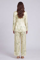 Load image into Gallery viewer, Light Green 2 Piece Notched Lapel Leaves Print Long Sleeves Business Suits