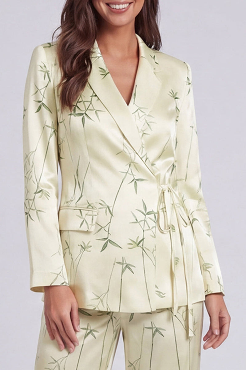 Load image into Gallery viewer, Light Green 2 Piece Notched Lapel Leaves Print Long Sleeves Business Suits