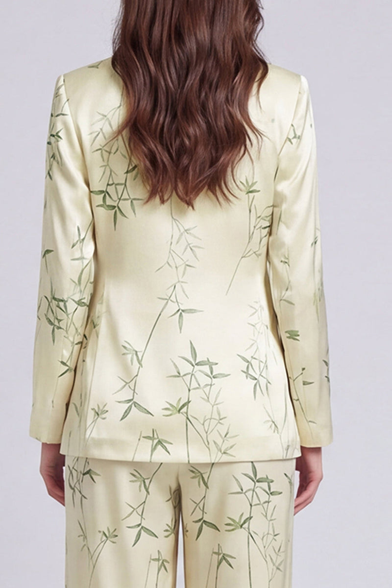 Load image into Gallery viewer, Light Green 2 Piece Notched Lapel Leaves Print Long Sleeves Business Suits