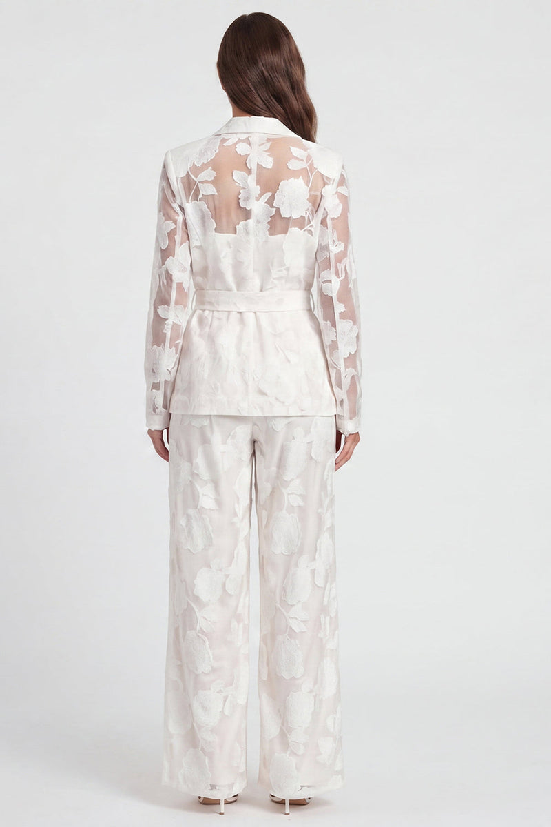 Load image into Gallery viewer, Ivory Floral 2 Piece Notched Lapel Long Sleeves Lace Business Suits