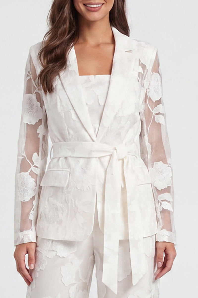 Load image into Gallery viewer, Ivory Floral 2 Piece Notched Lapel Long Sleeves Lace Business Suits