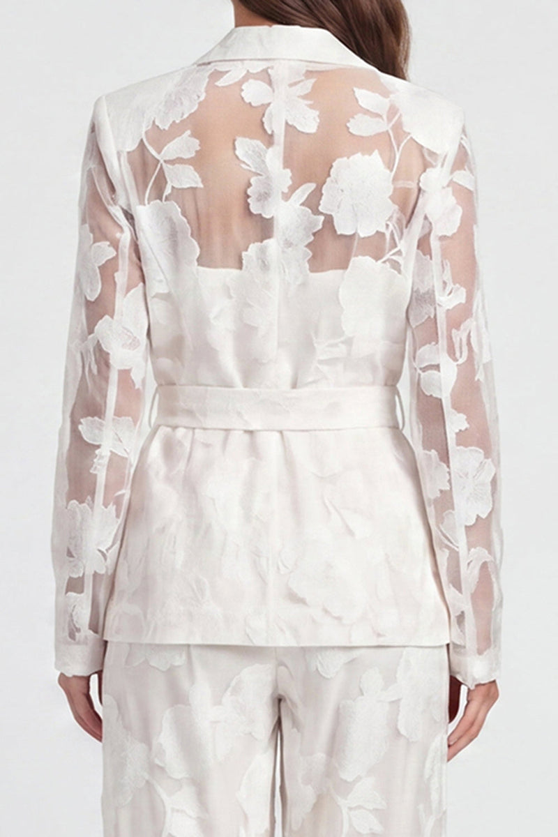 Load image into Gallery viewer, Ivory Floral 2 Piece Notched Lapel Long Sleeves Lace Business Suits