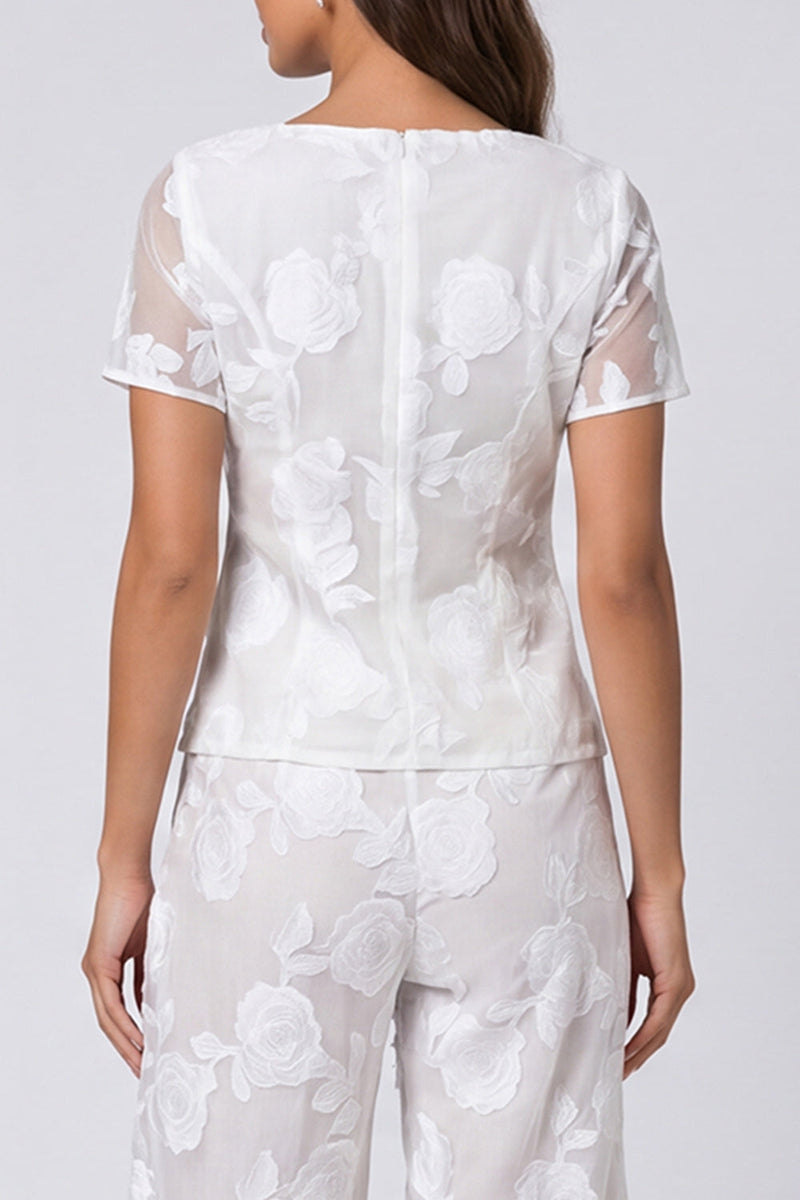 Load image into Gallery viewer, Ivory Square Neck Floral 2 Piece Single Breasted Lace Business Suits