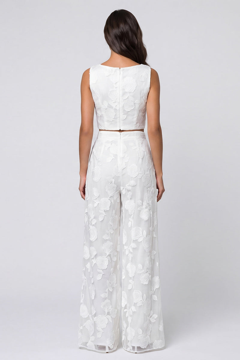 Load image into Gallery viewer, 2 Piece Scoop Floral Ivory Single Breasted Lace Business Suits