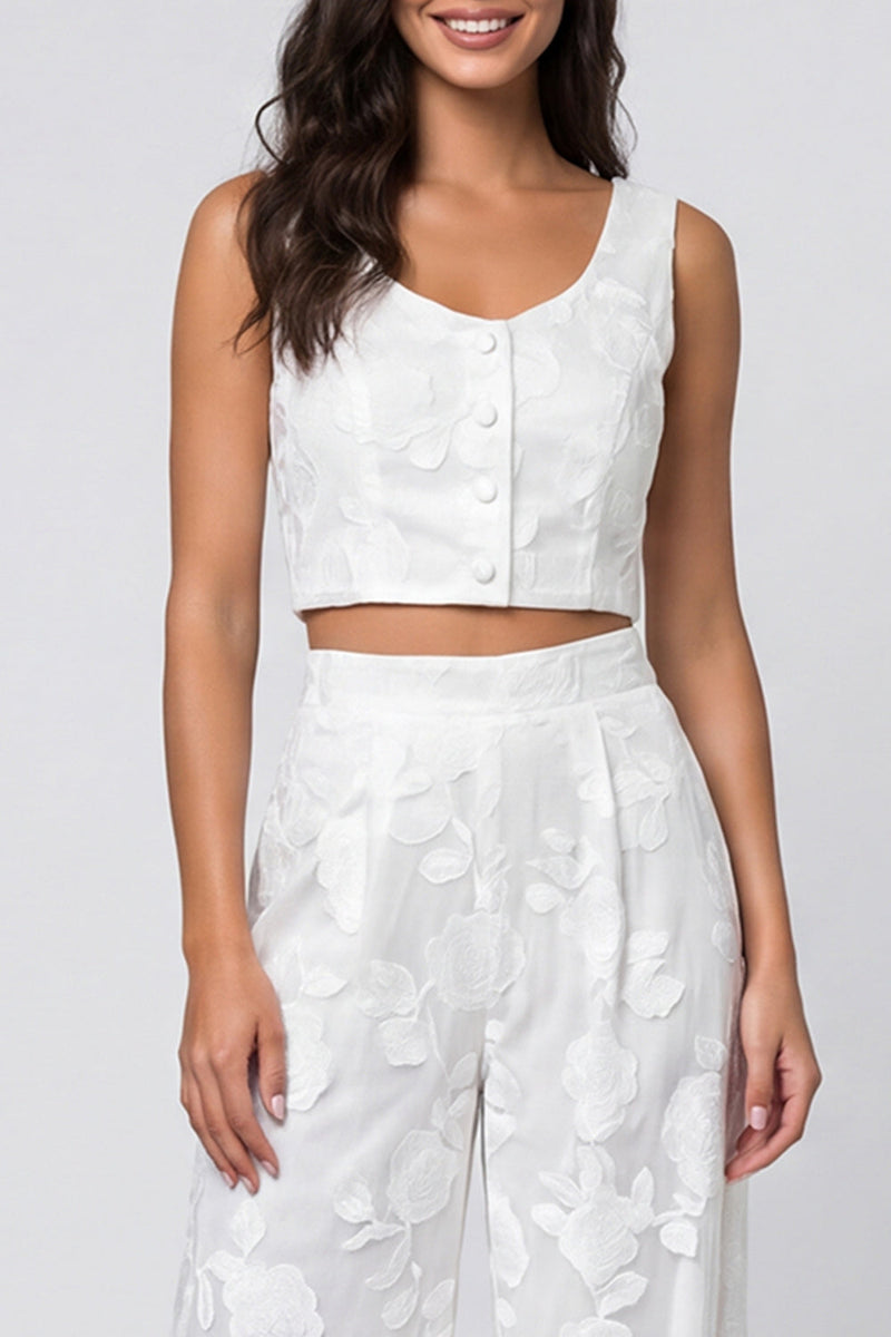 Load image into Gallery viewer, 2 Piece Scoop Floral Ivory Single Breasted Lace Business Suits