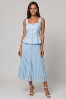 Load image into Gallery viewer, Floral Sky Blue 2 Piece Single Breasted Long Work Dress with Pleats