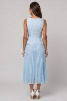Load image into Gallery viewer, Floral Sky Blue 2 Piece Single Breasted Long Work Dress with Pleats