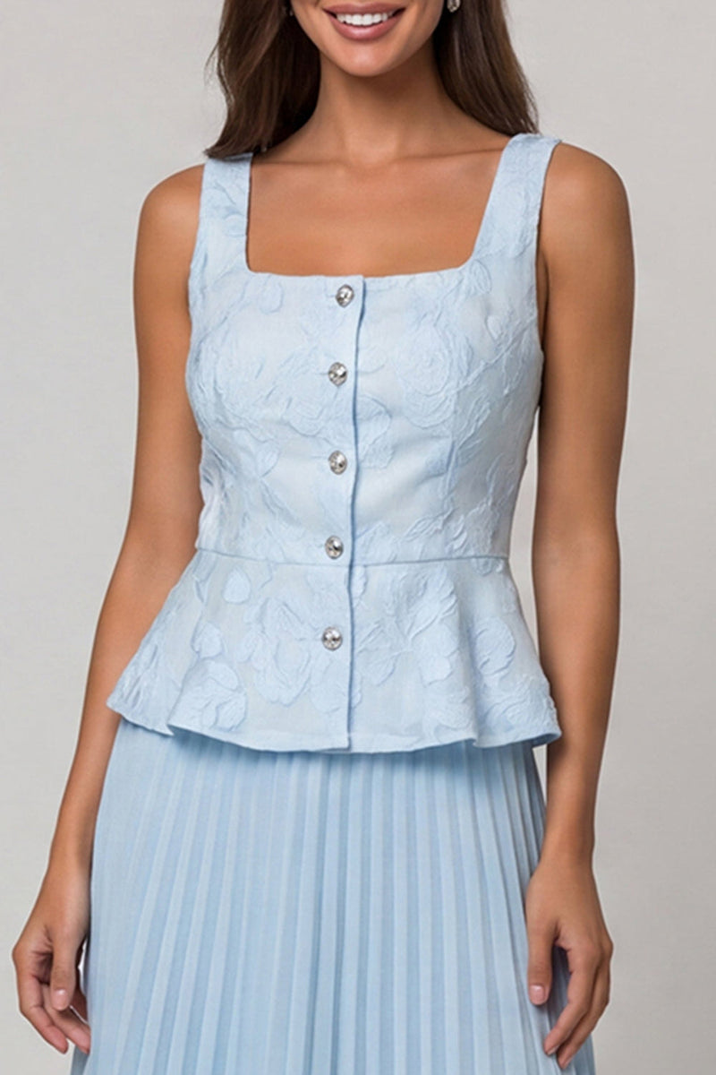 Load image into Gallery viewer, Floral Sky Blue 2 Piece Single Breasted Long Work Dress with Pleats