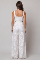 Load image into Gallery viewer, Floral Square Neck Ivory Cut Out Wide Leg Lace Work Jumpsuits