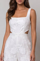 Load image into Gallery viewer, Floral Square Neck Ivory Cut Out Wide Leg Lace Work Jumpsuits