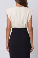 Load image into Gallery viewer, Pencil Ivory and Black Patchwork Color Block Midi Work Dress with Slit