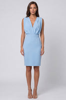 Load image into Gallery viewer, Pencil Sky Blue V-Neck Ruched Short Work Dress