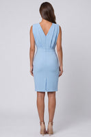Load image into Gallery viewer, Pencil Sky Blue V-Neck Ruched Short Work Dress