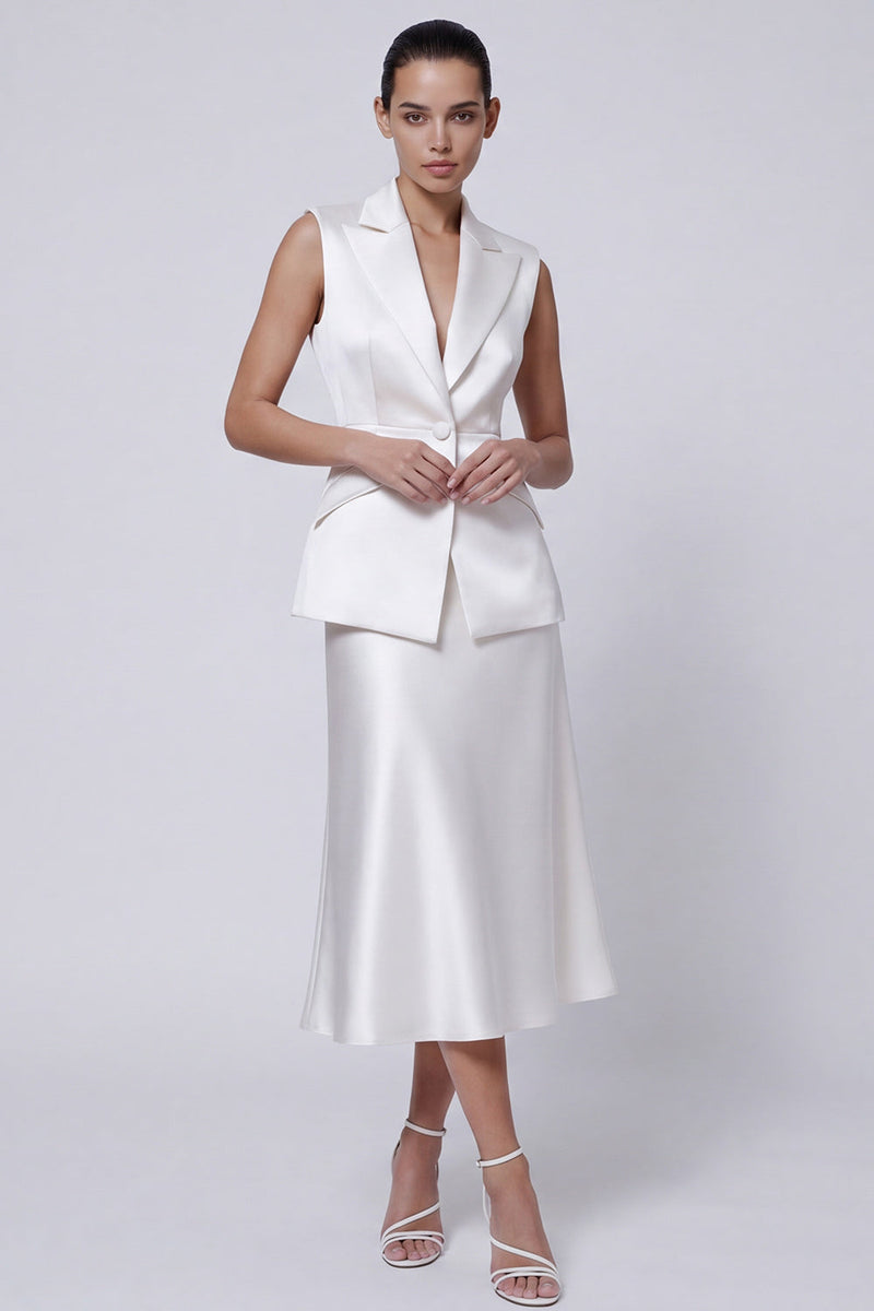 Load image into Gallery viewer, Ivory Midi Peak Lapel 2 Piece Single Breasted Business Suits