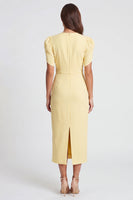 Load image into Gallery viewer, Ruched Light Yellow V-Neck Pencil Long Work Dress