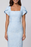 Load image into Gallery viewer, Sky Blue Jacquard Square Neck Midi Work Dress with Back Slit