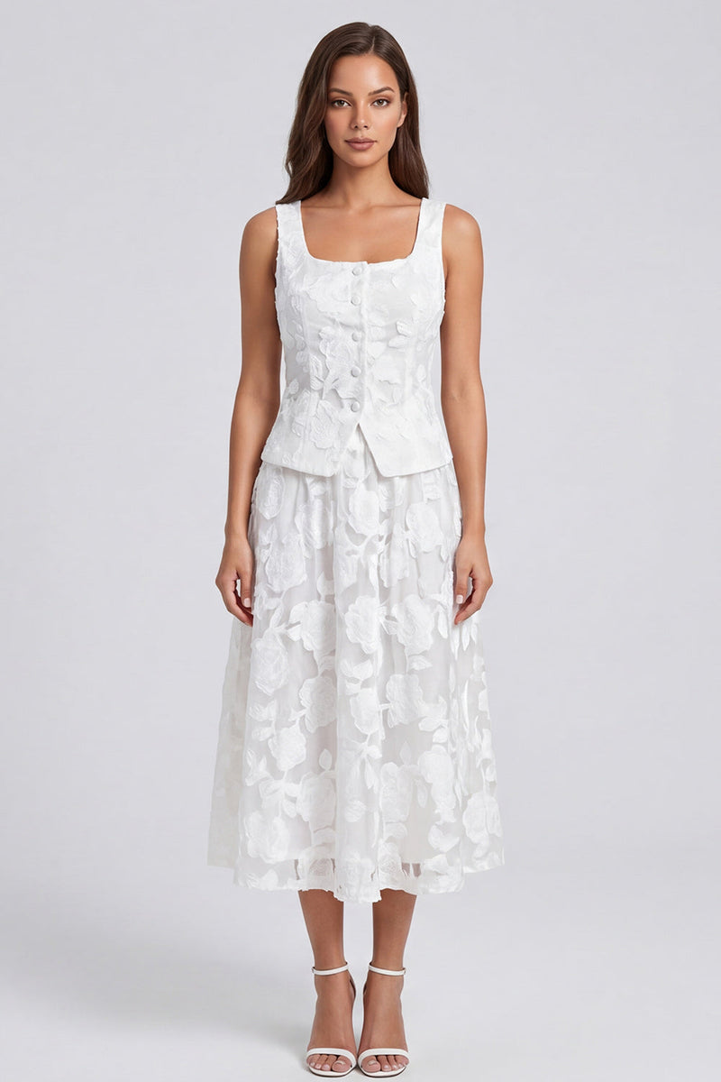 Load image into Gallery viewer, Ivory Floral 2 Piece Single Breasted Scoop Lace Long Work Dress