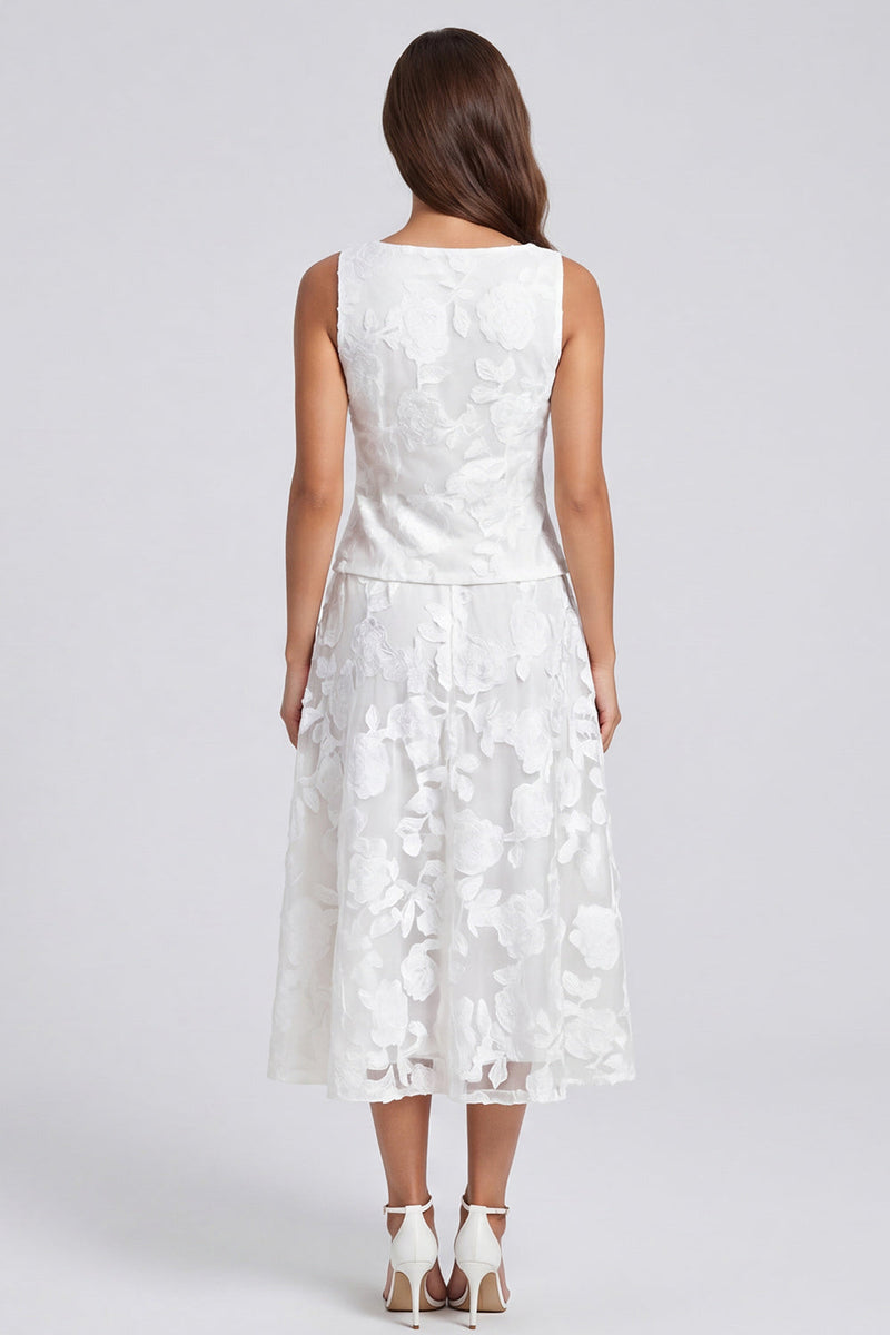 Load image into Gallery viewer, Ivory Floral 2 Piece Single Breasted Scoop Lace Long Work Dress