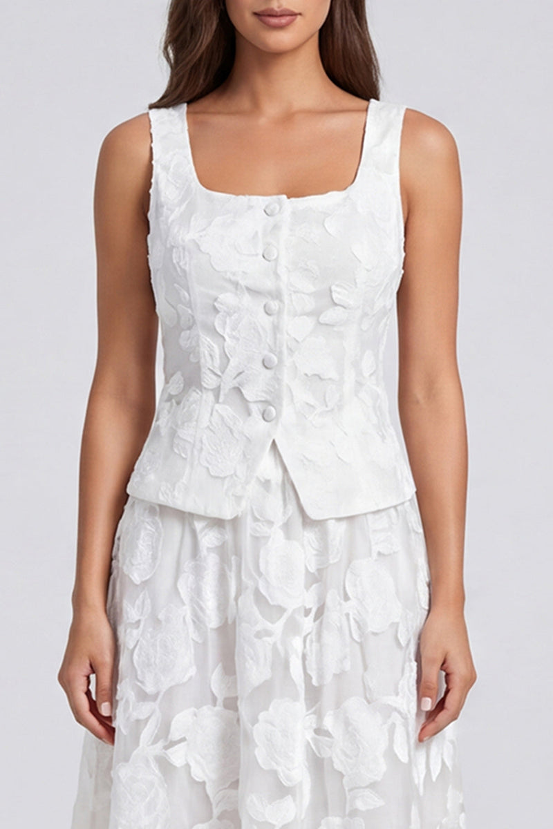 Load image into Gallery viewer, Ivory Floral 2 Piece Single Breasted Scoop Lace Long Work Dress