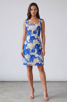 Load image into Gallery viewer, Blue Floral Square Neck Bodycon Short Work Dress