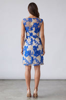 Load image into Gallery viewer, Blue Floral Square Neck Bodycon Short Work Dress