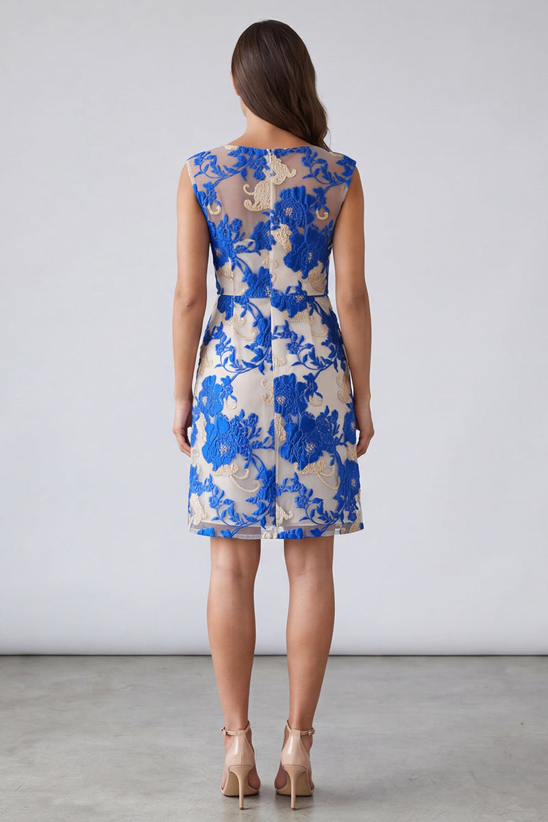 Load image into Gallery viewer, Blue Floral Square Neck Bodycon Short Work Dress