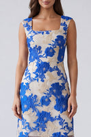 Load image into Gallery viewer, Blue Floral Square Neck Bodycon Short Work Dress