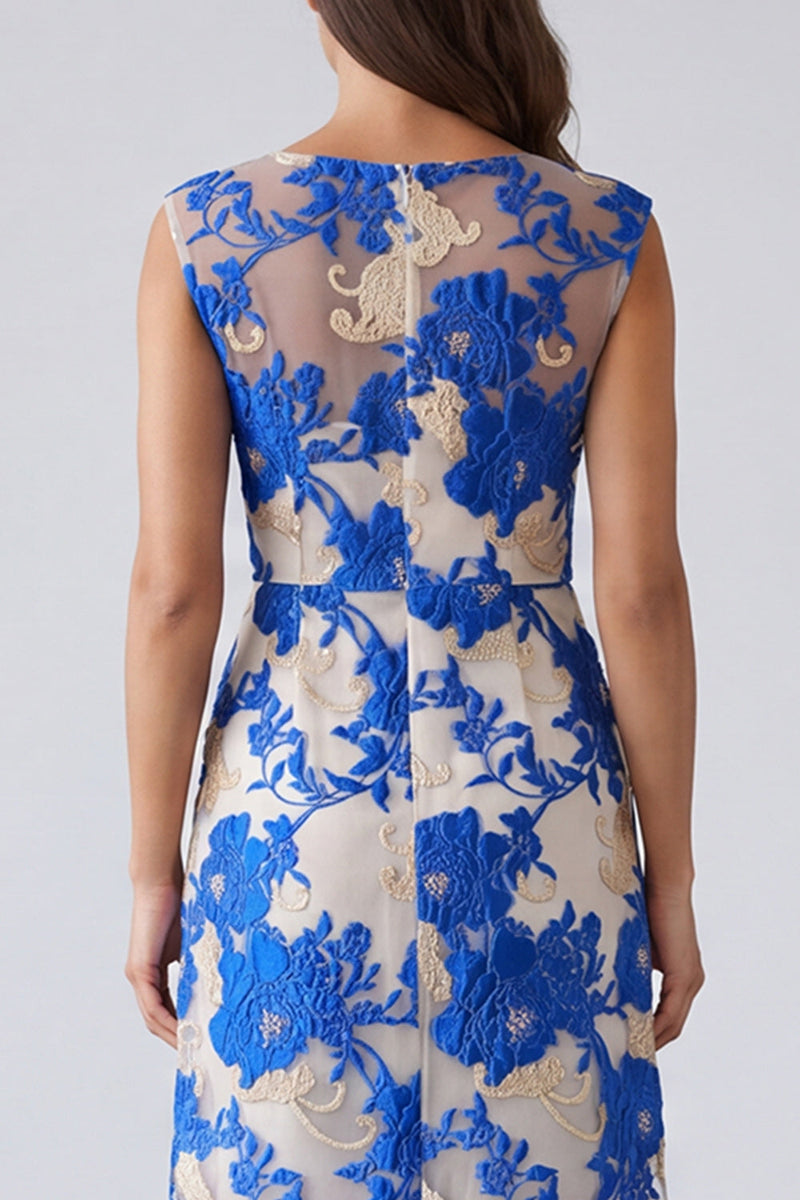 Load image into Gallery viewer, Blue Floral Square Neck Bodycon Short Work Dress