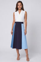 Load image into Gallery viewer, Ivory and Blue A Line Shawl Lapel Color Block Long Work Dress