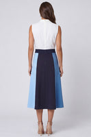 Load image into Gallery viewer, Ivory and Blue A Line Shawl Lapel Color Block Long Work Dress