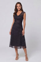 Load image into Gallery viewer, V-Neck Black and White Polka Dots Long A Line Work Dress
