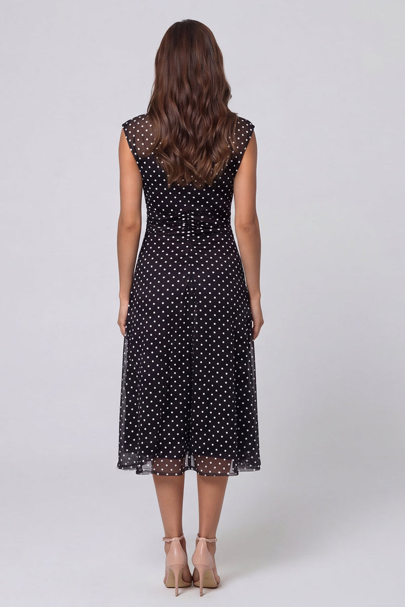Load image into Gallery viewer, V-Neck Black and White Polka Dots Long A Line Work Dress