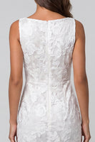 Load image into Gallery viewer, Ivory Boat Neck Floral Lace Pencil Ruched Midi Work Dress